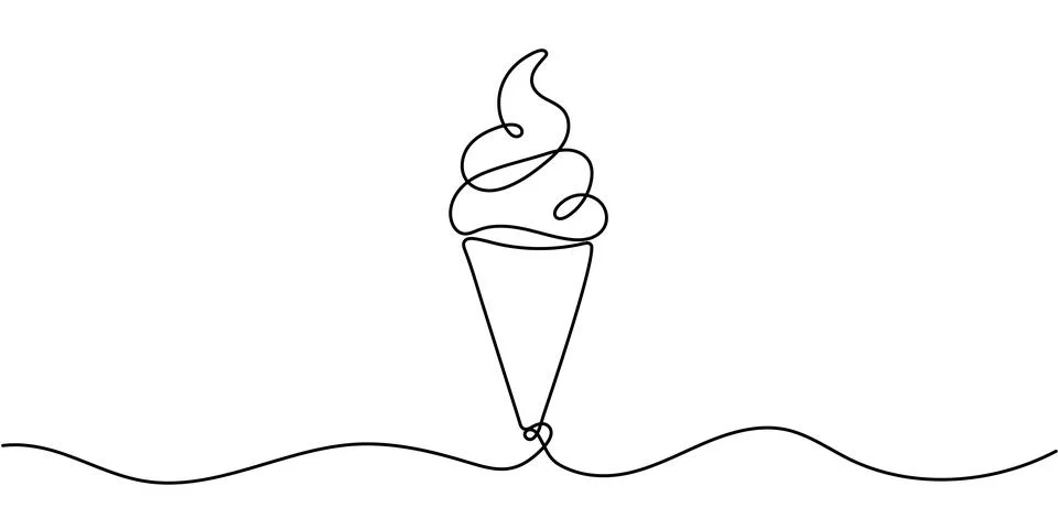 Continuous one line drawing of Ice Cream. Ice Cream Cone line art drawing v.. 스톡 일러스트