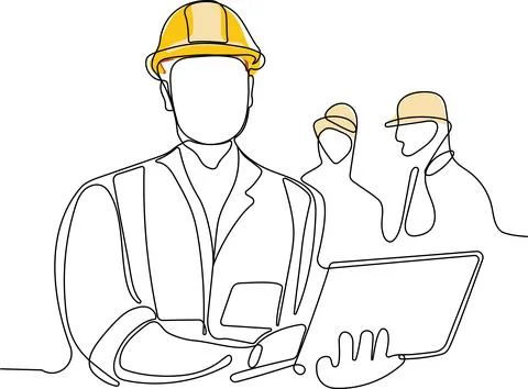 Continuous one line drawing of Industry maintenance engineer wearing uniform Stock Illustration
