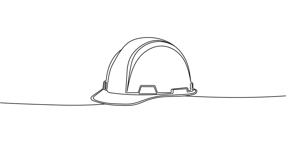 Continuous one line drawing of isolated hard hat. Hard helmet Editable stroke Stock Illustration