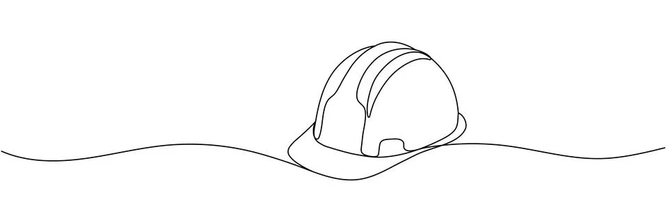 Continuous one line drawing of isolated hard hat. Hard helmet Editable stroke Stock Illustration