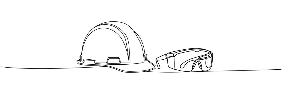 Continuous one line drawing of isolated hard hat. Hard helmet Editable stroke Stock Illustration