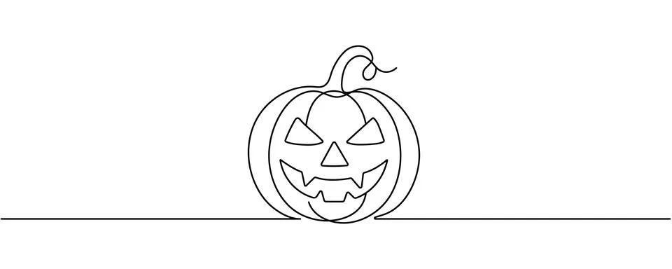 Continuous one line drawing Jack o Lantern. Vector illustration Halloween c.. Stock Illustration