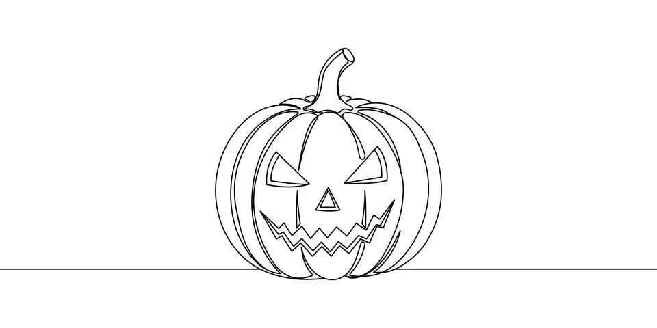 Continuous one line drawing Jack o Lantern. Vector illustration Halloween con Stock Illustration