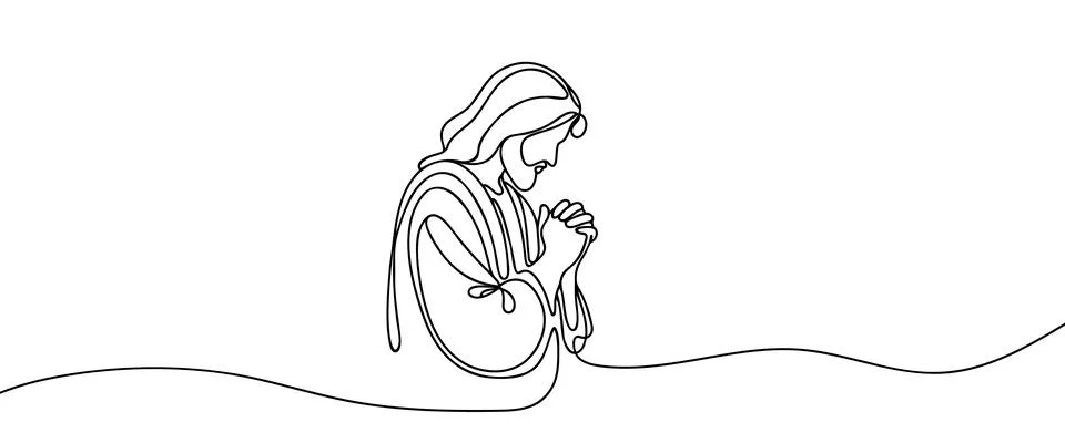 Continuous one line drawing of Jesus Christ prays Stock Illustration
