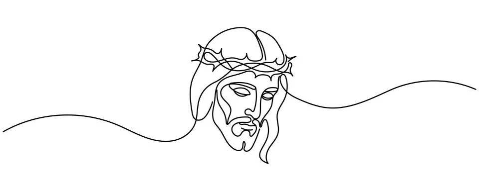 Continuous one line drawing of Jesus face. Editable stroke Stock Illustration