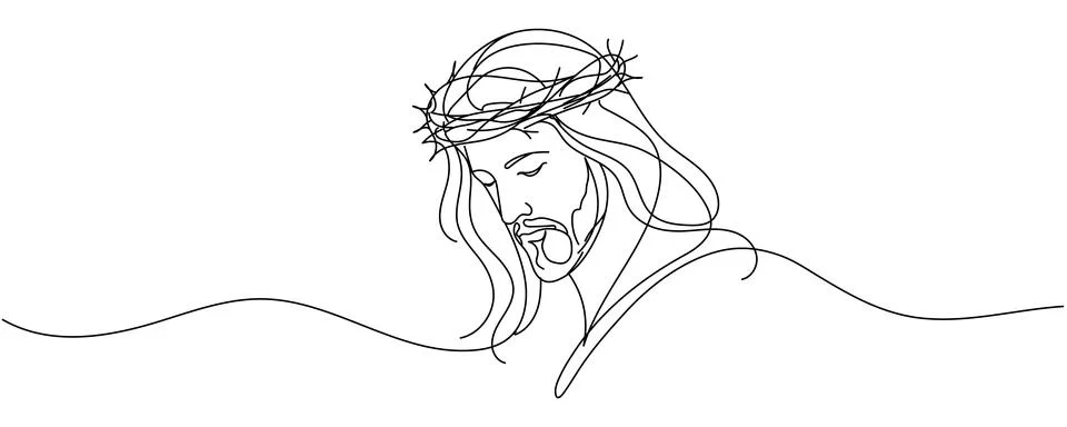 Continuous one line drawing of Jesus face. Editable stroke Stock Illustration