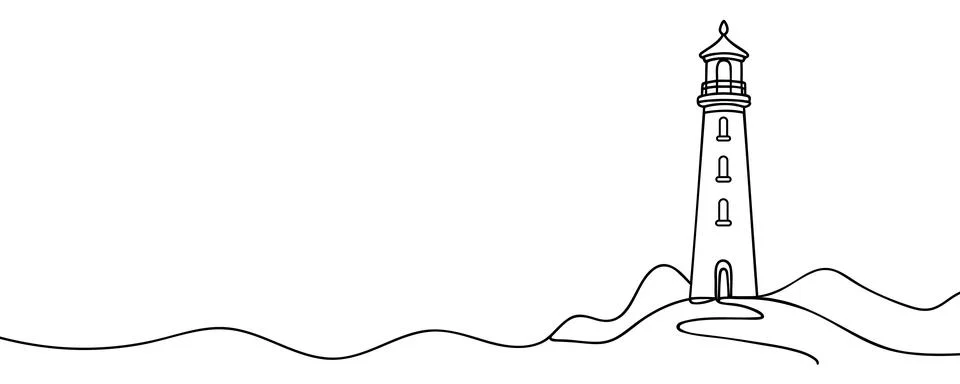 Continuous one line drawing of lighthouse tower. Simple illustration of Castl Stock Illustration