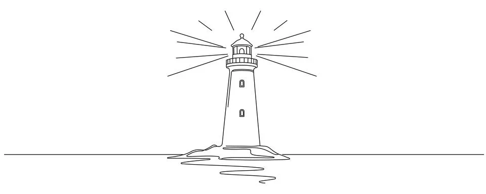 Continuous one line drawing of lighthouse tower. Simple illustration of castl Stock Illustration