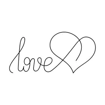Continuous one line drawing. Love you, calligraphy phrases. Hand drawn romant Stock Illustration
