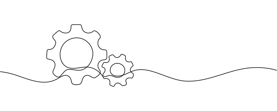 Continuous one line drawing of machine gear. One line drawing illustration .. Stock Illustration