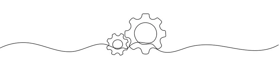 Continuous one line drawing of machine gear. One line drawing illustration .. Stock Illustration