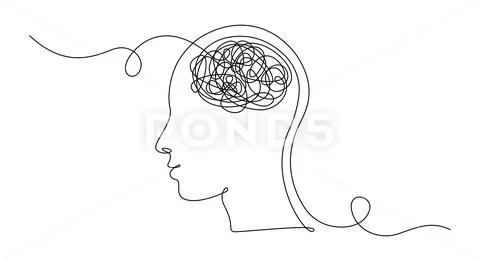 ADHD concept with man head. One continuous line drawing of messy thoughts  and mental Attention disorder. Vector illustration Stock Vector | Adobe  Stock