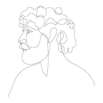Continuous one line drawing of man portrait with beard and curly hair. Male side Stock Illustration