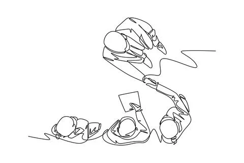 Continuous one line drawing manager handshake his employee to congratulate .. Stock Illustration