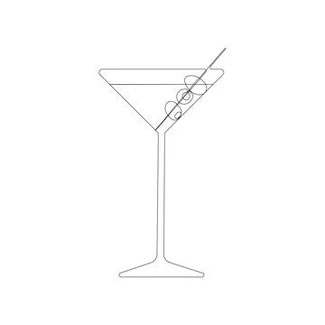 Continuous one line drawing. Martini with olives. Vector illustration Stock Illustration
