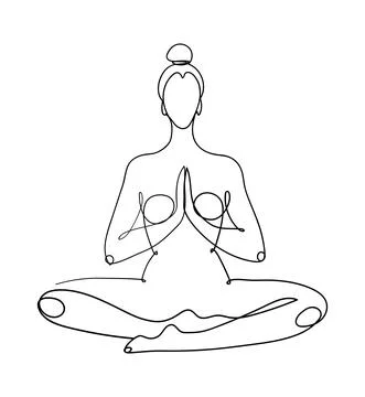 Continuous one line drawing. The meditating woman is sitting in the lotus pos Stock Illustration