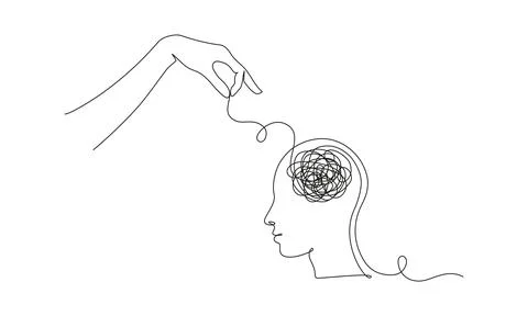 Continuous one line drawing of mental health concept. Symbol of confused Stock Illustration