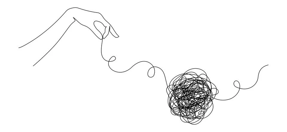 Continuous one line drawing of mental health concept with hand and tangled ball Stock Illustration