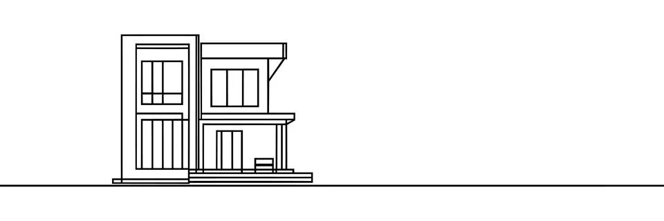 Continuous one line drawing of modern house architecture. Flat roof house o.. Stock Illustration