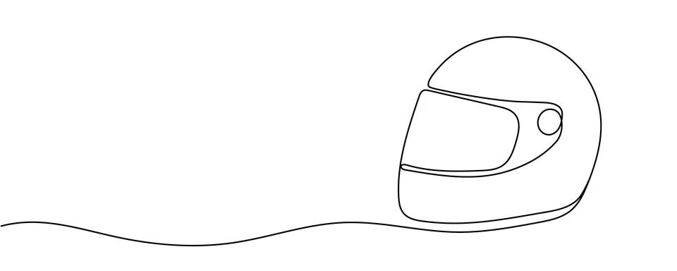 Continuous one line drawing motor racing helmet. For car, motorcycle sport, r Stock Illustration