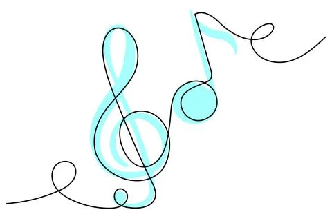 Continuous one line drawing music notes. Musical symbols in one linear. イラスト素材