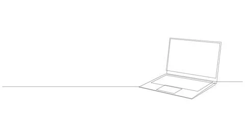 Continuous one line drawing of notebook laptop opened. Vector illustration. Stock Illustration