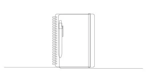 Continuous one line drawing of notebook with a pen on it. Single line vector Stock Illustration