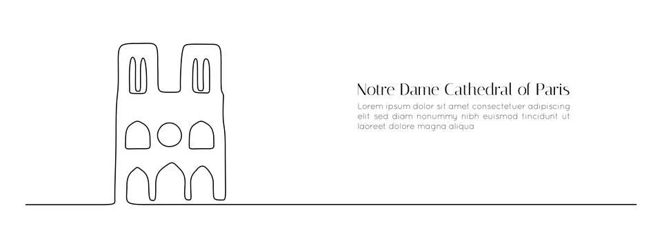 Continuous one line drawing of Notre Dame Cathedral of Paris. Famous historic Stock Illustration