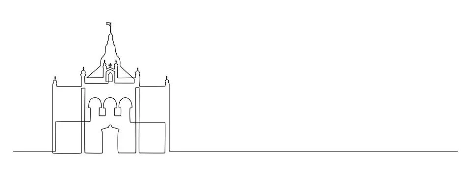 Continuous one line drawing of old residence and castle. Serbian landmarks Stock Illustration
