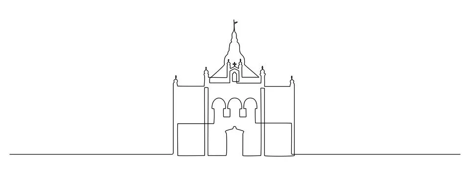Continuous one line drawing of old residence and castle. Serbian landmarks Stock Illustration