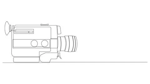 Continuous one line drawing of old vintage analog movie film camera medium Stock Illustration