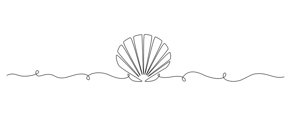 Continuous one line drawing of open oyster shell. Seashell symbol and banner of Stock Illustration