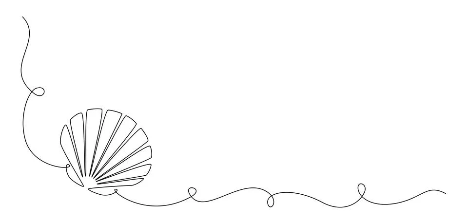 Continuous one line drawing of open oyster shell. Seashell symbol and banner of Stock Illustration