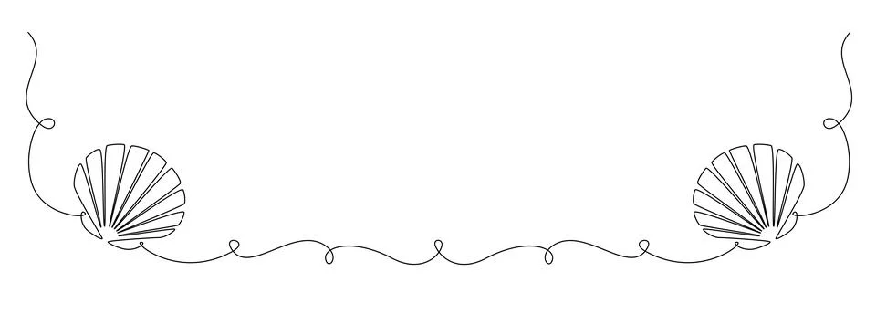 Continuous one line drawing of open oyster shell. Seashell symbol and banner of Stock Illustration