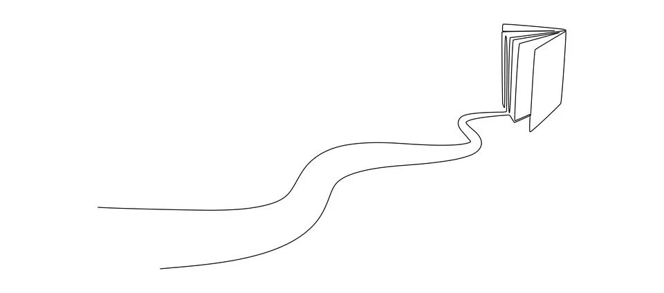 Continuous one line drawing of open book with flying pages. Education and Stock Illustration