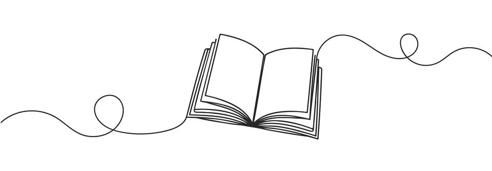 Continuous one line drawing of an open book. Vector illustration of back to.. Stock Illustration