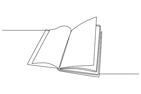 Continuous one line drawing Opened book with pages. Knowledge library concept Stock Illustration