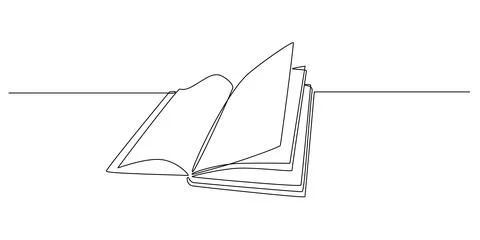 Continuous one line drawing Opened book with pages. Education study and Stock Illustration