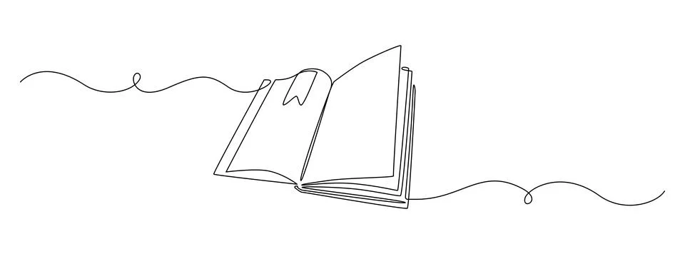Continuous one line drawing of opened book with bookmark. Education study and Stock Illustration