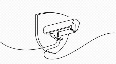 Continuous one line drawing of outdoor security system with shield vector design Stock Illustration