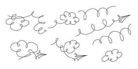 Continuous one line drawing. Paper style plane flying art Stock Illustration