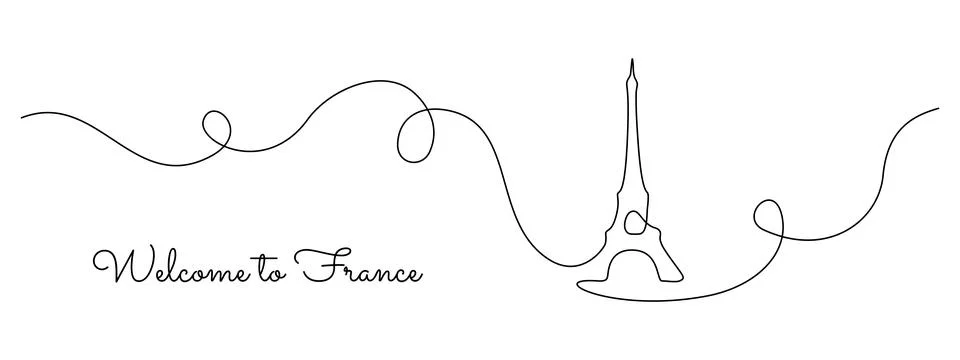 Continuous one line drawing of Paris Eiffel tower. French landmarks and city Stock Illustration