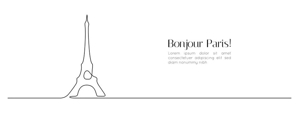 Continuous one line drawing of Paris Eiffel tower. French landmarks and city Stock Illustration