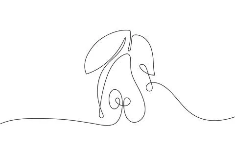 Continuous one line drawing pear with leaves. Farmer market Logo concept Illustrazione stock