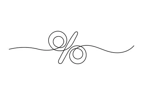 Continuous one line drawing of percent sign on white background, minimalist.. Stock Illustration