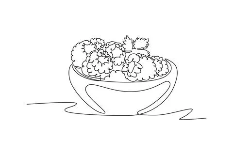 Continuous one line drawing pile sliced healthy organic raspberry in a bowl.. 스톡 일러스트