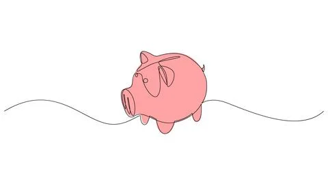 Continuous one line drawing of pink piggy bank. Minimal style simple vector i Illustrazione stock