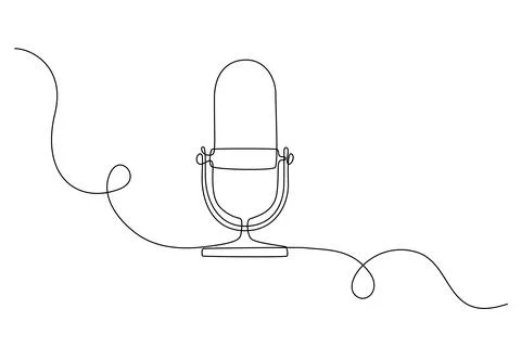 Continuous one line drawing podcast microphone. Vintage old mike in simple thin Stock Illustration