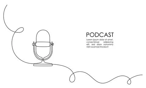 Continuous one line drawing of podcast microphone. Vintage old mike in simple Stock Illustration