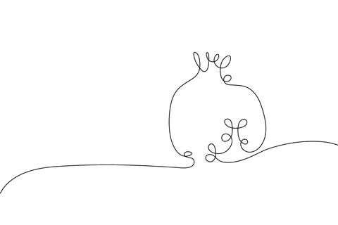 Continuous one line drawing pomegranate. Farmer market Logo concept. Abstract Stock Illustration